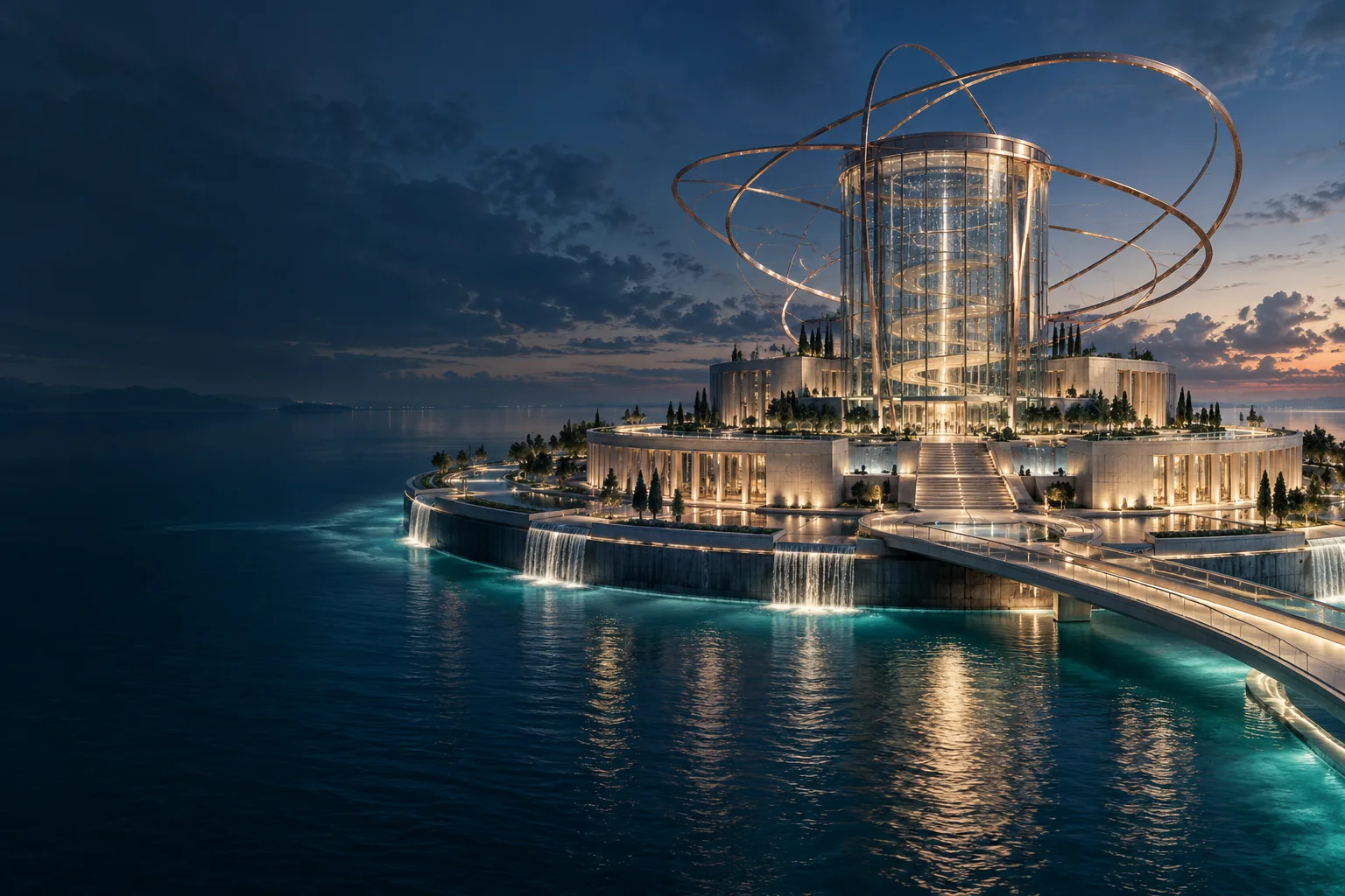 Architectural artwork of a private digital federation headquarters